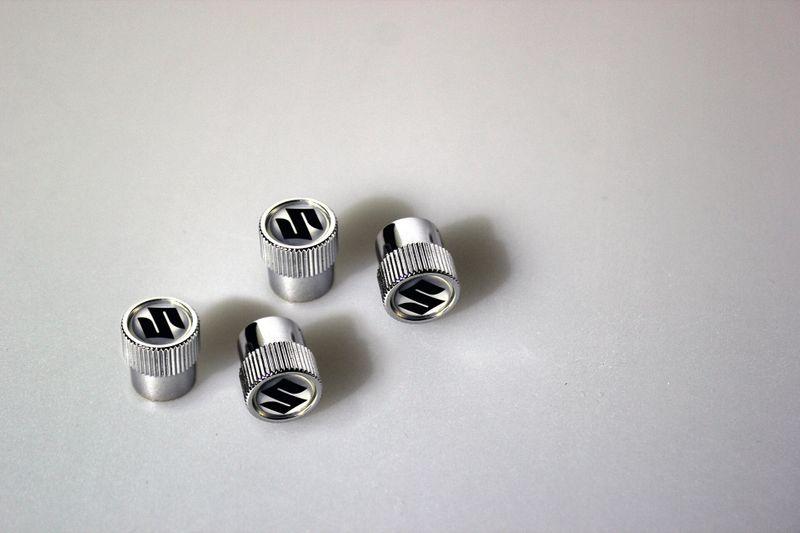 Chrome Valve Cap Set with the Suzuki S Logo